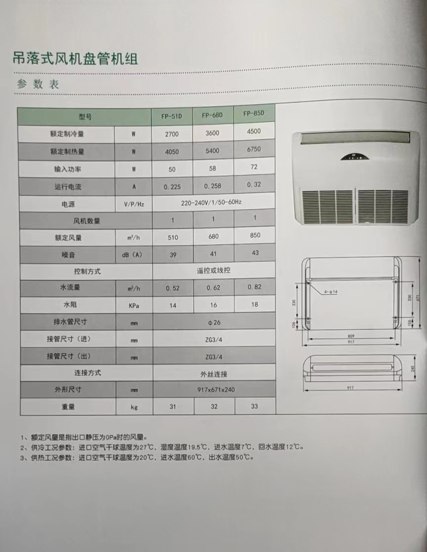 吊落式風機盤管，坐吊式空調器，生產廠家參數/規格(圖1)